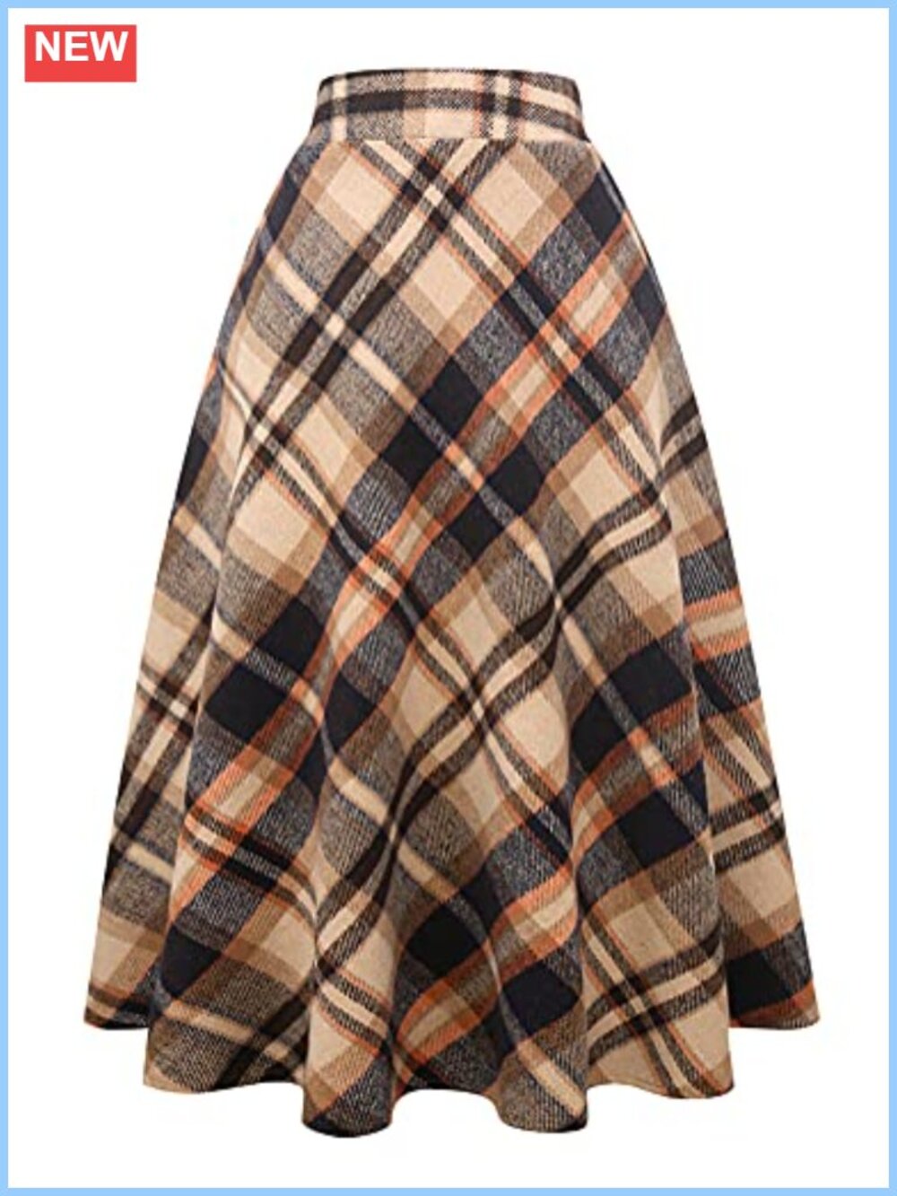 Womens Long Wool Plaid A-Line High Waist Maxi Skirt Fall Winter